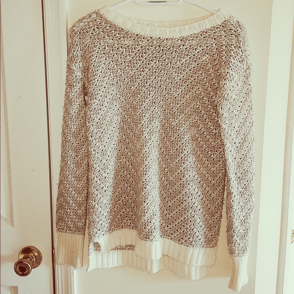 Light gray and white knitted sweater